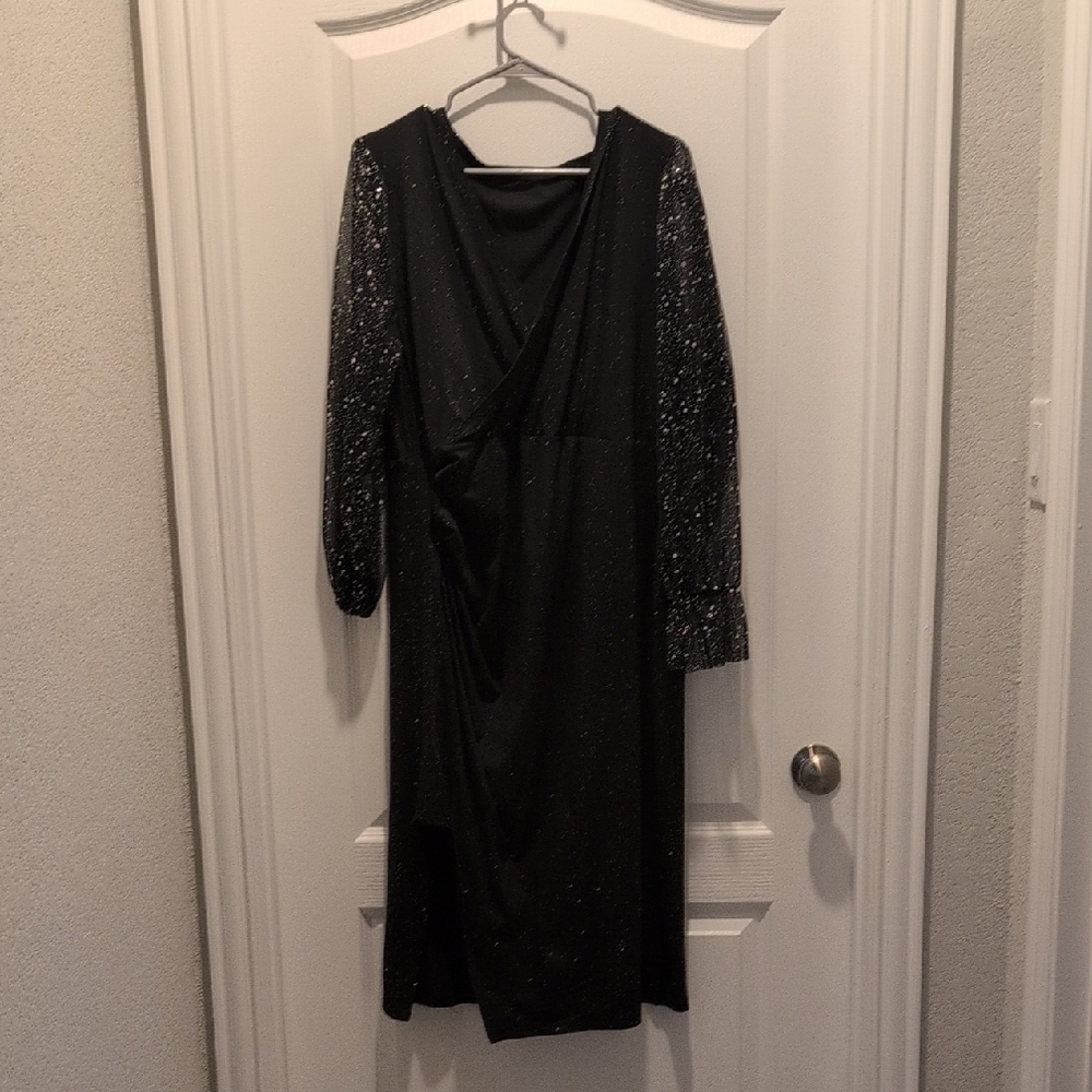 SHEIN Black Asymmetrical Long Sleeve Cocktail Dress